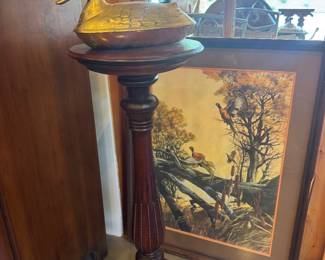 Coolest Vintage Brass Lidded Container and Beautiful Plant Stand