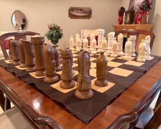 Large chess pieces. Only one could fit in your hand.