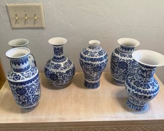 A great selection of blue and white urns