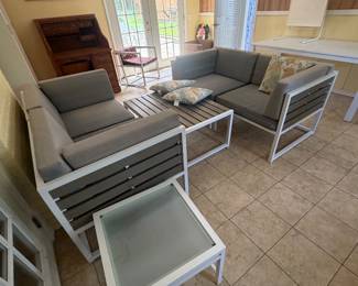 Aluminum set 4 chairs coffee table side table and dining table