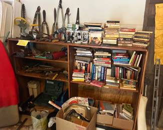 Books, yard tools 