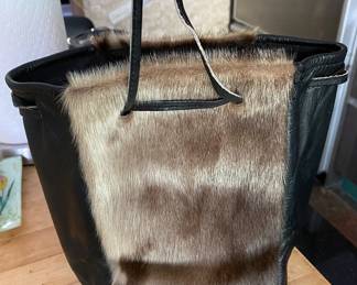 Fur, & leather bucket purse