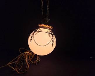 10 Glass Swag Lamp with Ornate Brass
