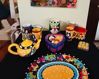 Laurel Burch ceramic cat themed tableware