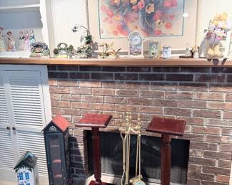 Shirley Felts Print, Birdhouse Media Storage, Wood Pedestals, Musical Boxes & Fireplace Set