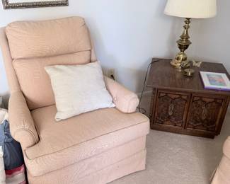 MCM Storage Side Table, Various Recliners and Chairs, Artwork and Table Lamps