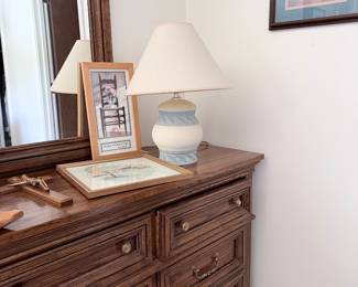 Ceramic Pottery Lamp Set, King Set Vanity, Art Watercolor Prints by Shirley Felts, Jean Mcquillan, Dawna Barton, Ruth Baderian, Barbara Wilson, & Lee Parkinson