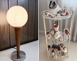 Retro Golf Ball Tee Lamp, Large Collection of Collie & Spitz Porcelain Figurines