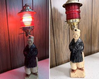 Vintage Nautical Sea Captain Sailor Old Salty Red Lamp Light Lantern WORKS