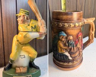 1973 Ezra Brooks Casey Decanter & Vintage 12" Large Ceramic Beer Stein