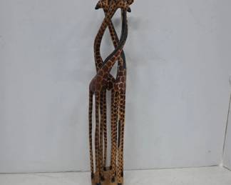 Hand-Carved Wooden Giraffe Sculpture