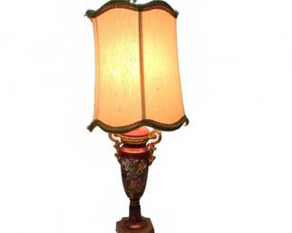 Porcelain Table Lamp with Figural Panel and Gold