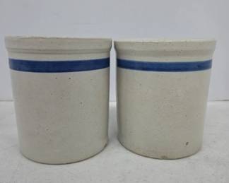 Stoneware Crocks with Blue Band