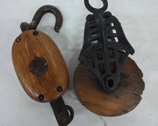 Antique Wood and Iron Pulley Blocks