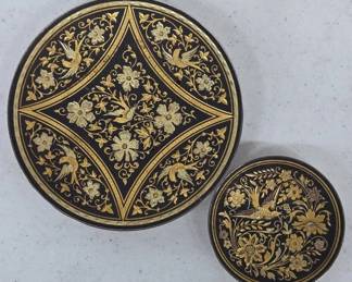 Damascene Metal Dishes Bird & Floral Design