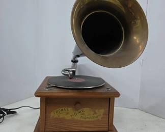 Thomas Home Phonograph with Wood Cabinet and Horn