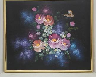 Lamont Floral Painting With Butterfly Gold Frame