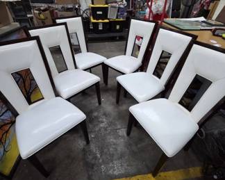 Modern White Vinyl Dining Chairs With Dark Wood