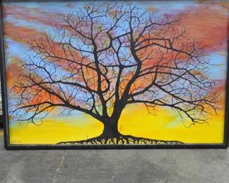 Graham Smith Framed Tree Silhouette Painting 56x38
