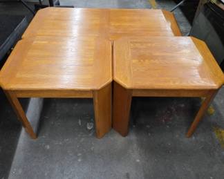 Oak Coffee Table With Casters and Side Tables