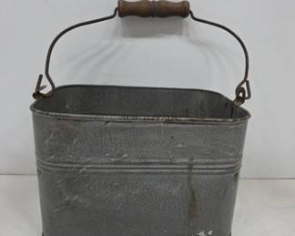 Galvanized Metal Pail with Lid and Wooden Handle