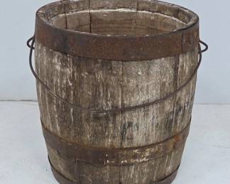 Wooden Stave Bucket with Metal Bands