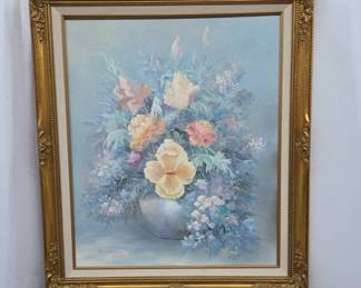 Bill Burlen Floral Still Life Oil Painting Framed