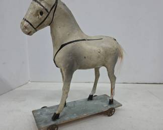 Painted Wood and Metal Horse Pull Toy