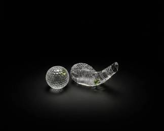 Waterford Crystal Golf Ball and Golf Club Paperweights