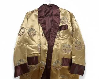 Vintage Gold and Brown Silk Smoking Jacket