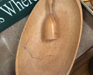 Antique HandCarved Wooden Dough Bowl with Butter Stamp