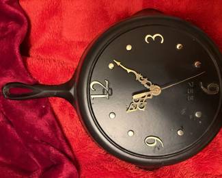 Cast Iron Skillet Wall Clock with Ornate Hands