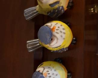 Set of Three HandPainted Porcelain Blue Tit Bird Figurines