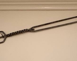 Antique HandForged Iron Hearth Fork with Twisted Handle