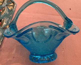 Fenton Art Glass Blue Hobnail Basket