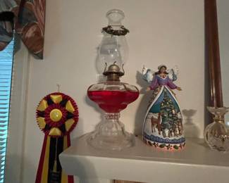 Vintage Cranberry Glass Oil Lamp