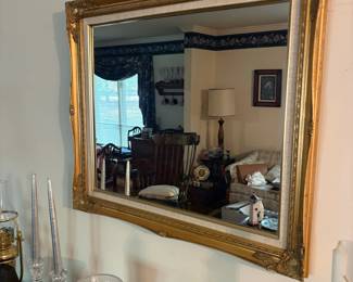Vintage Ornate Gilt Wood and Gesso Wall Mirror with Fabric Liner