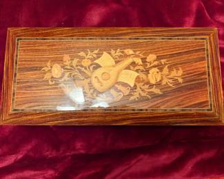 Artworks by Patricia Rob Mitchell Inlaid Music Box with Mandolin and Floral Motif