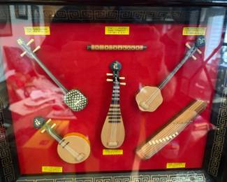 Vintage Chinese Miniature Musical Instrument Shadow Box Display