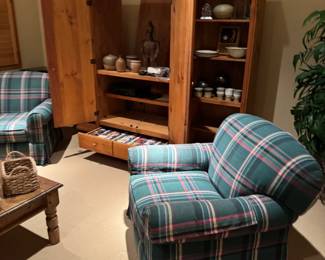 Pine TV Armoire with Side Shelves