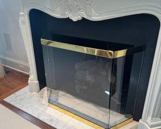 Heat Protected Brass and Glass Firescreen