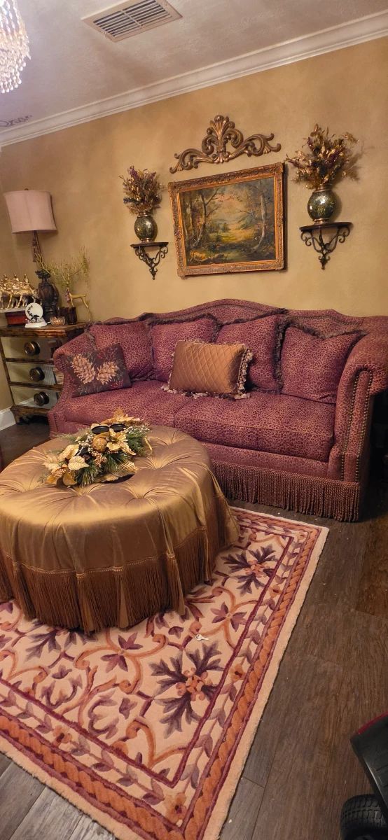 Here we go! Another huge sale. This will be 2 weekends with totally different items. This is a beautiful leopard print couch with large round ottoman and rug.