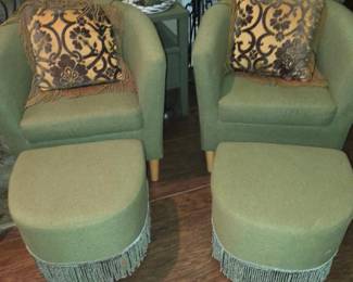 2 Seafoam Barel Chairs with Ottamons
