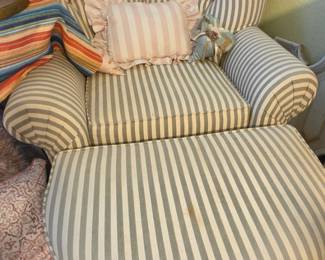 Green and White Stripe Chair with Ottamon