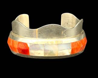 Rodney Coriz Coral & Mother of Pearl Cuff, signed
