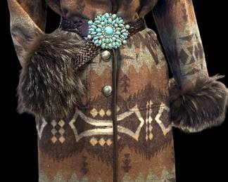 Double D Ranch Southwestern Blanket Coat with Turquoise Belt