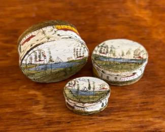 a Collection of 1:12 IMGA Artisan Dollhouse Miniatures These Featured are Hand-painted Oval Boxes by James Hastrich