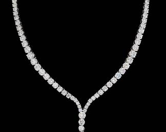 8.65ctw Pear Shaped Drop with 33.22ctw Diamond Tennis Necklace Platinum Settings