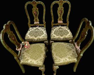 Intricately Hand-painted Queen Anne Side Chairs