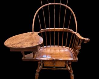 Hand crafted Furniture by Artisan D.R. Dimes Tiger Maple Windsor Writing Chair